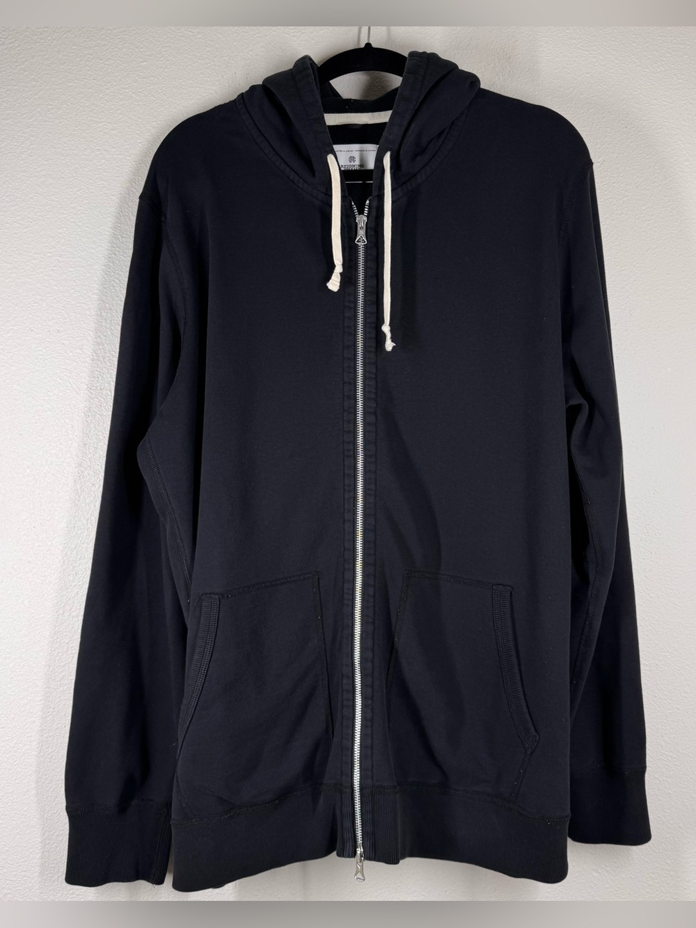 Reigning Champ Midweight Terry Slim Black Zip Up Hoodie Sweatshirt Men’s XXL